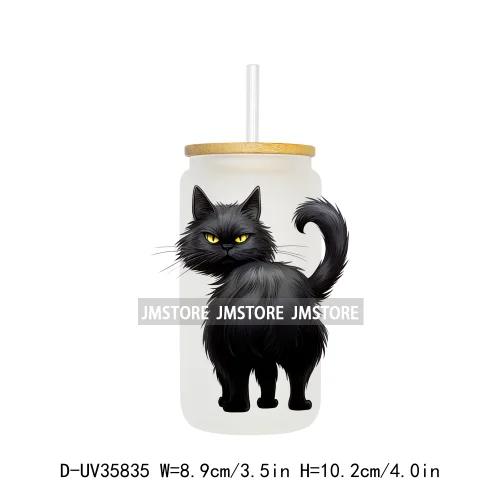 Cute Black Cats Halloween UV Sticker Decals For Libbey Cold Cups Mugs Tumbler Transfer Stickers Waterproof High Quality Prints