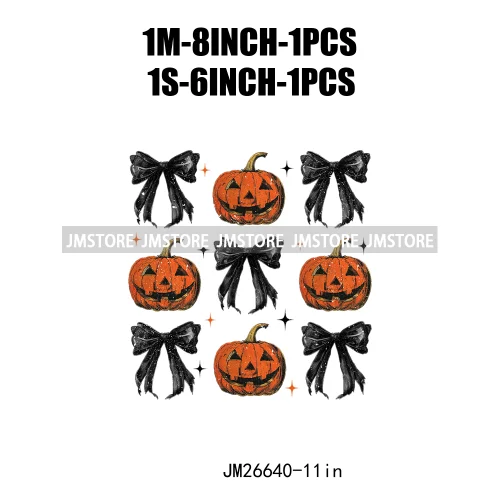 Fashion Halloween Pumpkin Coquette Bow Spooky Vibes Washable Printing DTF Iron On Heat Press Transfer Stickers For Clothing Bags