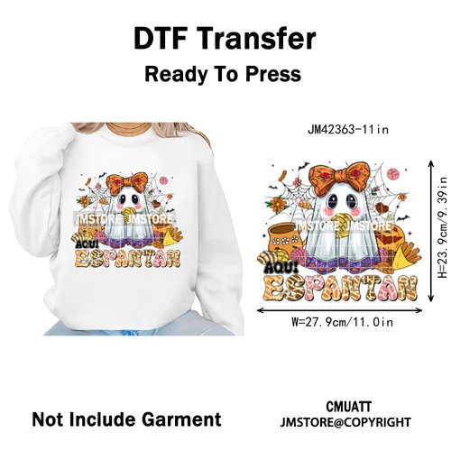 Coquette Halloween Spooky Espantan Latina Mexican Conchas Ghost Iron on DTF Washable Transfer Sticker Ready to Press for Hoodies
