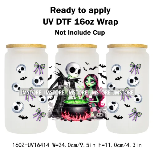 Halloween Couple Horror Movie Spooky Season UV DTF Stickers Ready To Transfer Cup Wrap Custom Label For Libbey Can Glass Tumbler