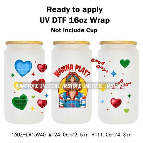 Halloween Girls Horror Movie Friends 16OZ UV DTF Cup Wrap Ready To Apply Waterproof Transfer Stickers For Libbey Glass Can Mugs
