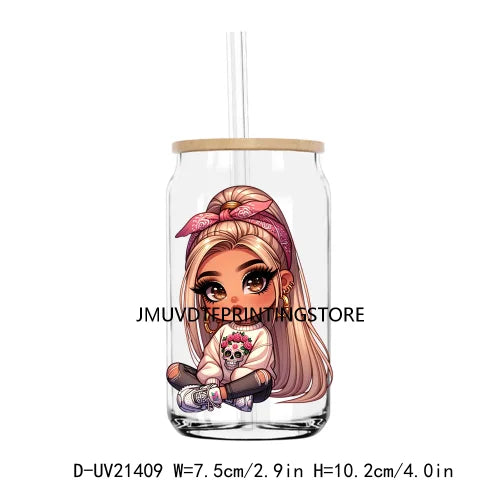 Chibi Cute Chicana Woman UV DTF Transfers Stickers Decals For Libbey Cold Cups Mugs Tumbler Waterproof DIY Logo Mexican Girls