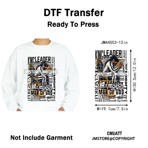 Bible Inspirational Quotes Black Prayer Men of God Religious Iron on Washable DTF Transfers Stickers Ready to Press for Textiles