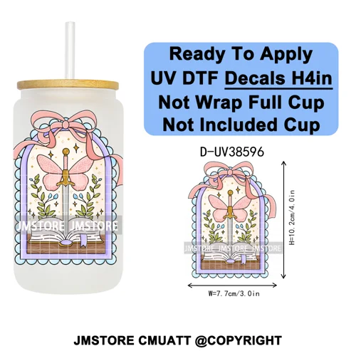 Bookish Positive Quotes Self Care UV DTF Transfer Stickers Decals Ready To Apply Waterproof For 16OZ Libbey Glass Can Tumbler