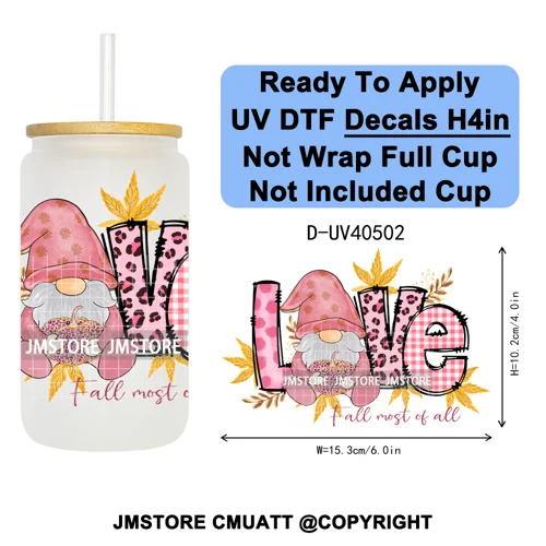 Cozy Autumn Fall Pumpkin Spice UV DTF Decals Ready To Apply Waterproof Transfer Stickers DIY Crafts For 16OZ Libbey Glass Can