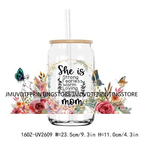 Best Mama With Flowers Mother's Day UV DTF Sticker For 16OZ Libbey Glass Cup Can Mom Wrap Transfer Sticker Custom Label DIY Logo