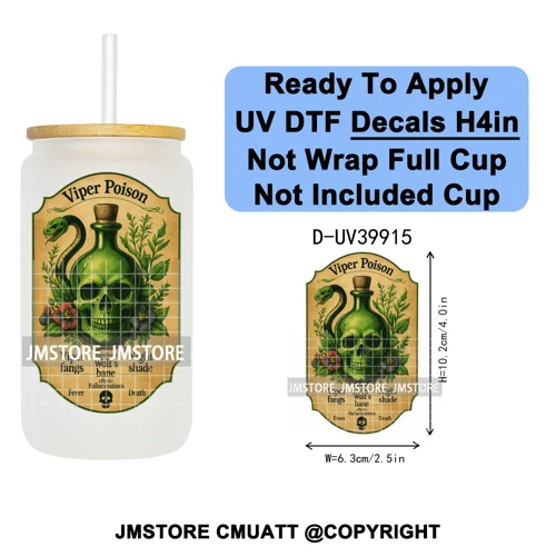 Spooky Halloween Witch Brew Bottle Label Set UV DTF Transfer Stickers Decals Ready To Apply Waterproof For 16OZ Libbey Glass Can
