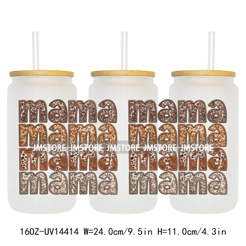 Floral Best Mom Ever Mama Life UV DTF Wraps Transfer Sticker Selfadhesive Waterproof For 16OZ Libbey Glass Can Tumbler