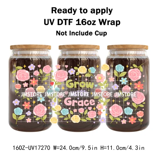 Coquette Floral Self Love Affirmations UV DTF Stickers Ready To Transfer Cup Wrap Custom Labels DIY Craft For Libbey Can Glass