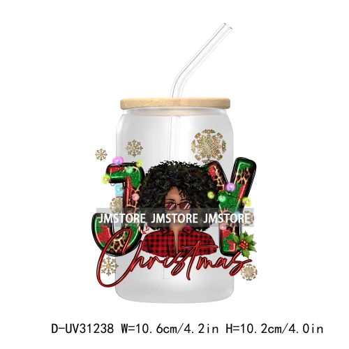 Afro Woman Nails Hip Pop Santa UV DTF Transfer Stickers Decals For Libbey Cold Cups Mugs Tumbler Just A Girl Who Loves Christmas