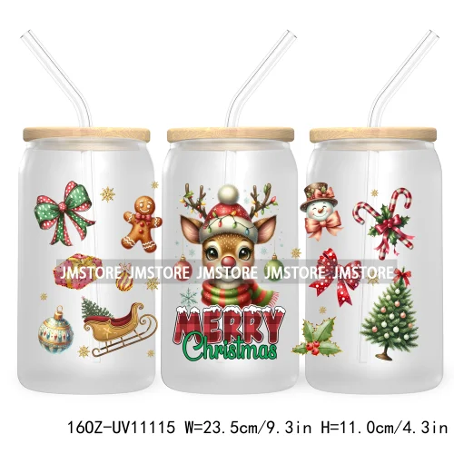 Just A Girl Who Loves Christmas UV DTF Cup Wrap For Libbey Glass Can Transfer Stickers Waterproof Custom Labels Tis The Season