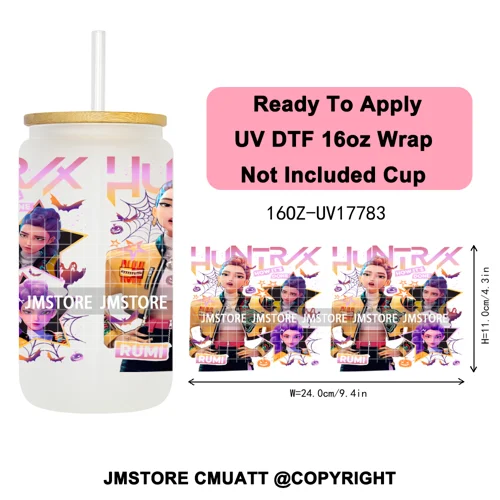 Demon Hunters Kpop Derpy Halloween Mystery Boys UV DTF Stickers Ready To Apply Cup Wrap High Quality For 16OZ Libbey Can Glass