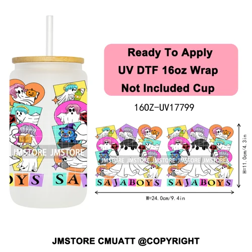 Kpop Halloween Spooky Ghosts Anime Lover 16OZ UV DTF Cup Wraps Ready To Apply Waterproof Transfer Stickers For Libbey Glass Can
