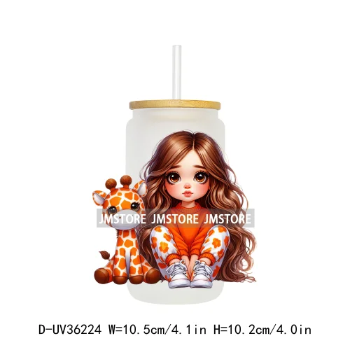 Pretty Girl With Animals UV Sticker Decals For Libbey Cold Cups Mugs Tumbler Transfer Stickers Waterproof High Quality Labels