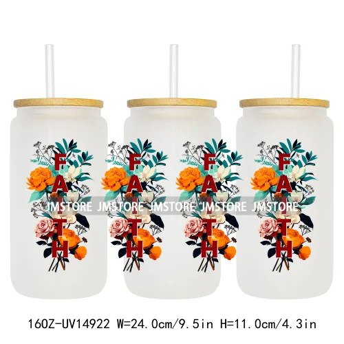 Faith Hope Love Flowers UV DTF Stickers Ready to Transfer Cup Wrap Custom Labels DIY Craft For Libbey Can Glass Tumblers Mugs