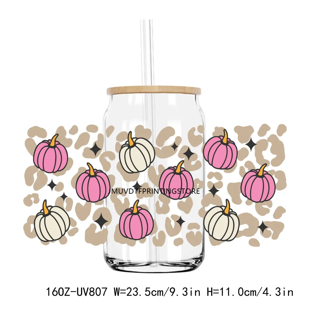 Fall Season Autumn Pumpkin 16OZ UV DTF Cup Wrap Transfers Stickers DIY Durable Waterproof Logo For Libbey Glass Can