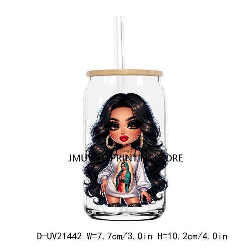 Chibi Cute Chicana Woman UV DTF Transfers Stickers Decals For Libbey Cold Cups Mugs Tumbler Waterproof DIY Logo Mexican Girls