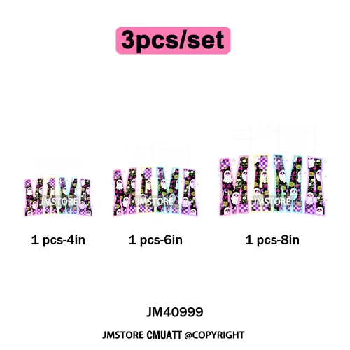 Leopard Checkered Spooky Mama Ghost Halloween Letters Preppy Halloween Iron on DTF Transfer Stickers Ready to Press for T-shirts
