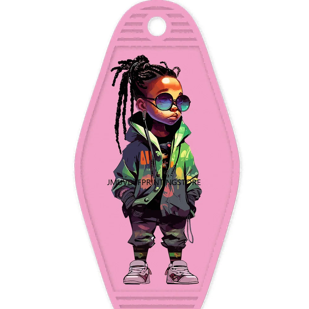 Cool Afro Boy Prince Magic High Quality WaterProof UV DTF Sticker For Motel Hotel Keychain Fashion Black Kids