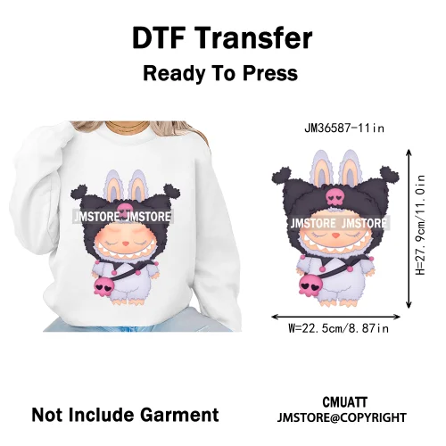 Cute Baby Cartoon Monster Doll Character Bow Girly Washable Decals Iron On DTF Heat Transfer Stickers Ready To Press for Clothes