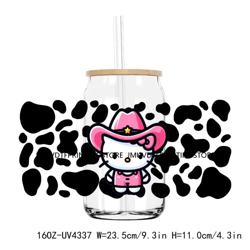 Cute Cartoon Cat Cow 16OZ UV DTF Cup Wrap Transfers Stickers Baseball Girl Custom Label DIY Waterproof Logo For Libbey Glass Can