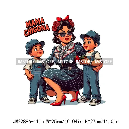 Cartoon Mama Chingona Chicana Latina Mexican Spanish Mom Kids Happy Mother's Day Iron On DTF Transfer Stickers For Clothes