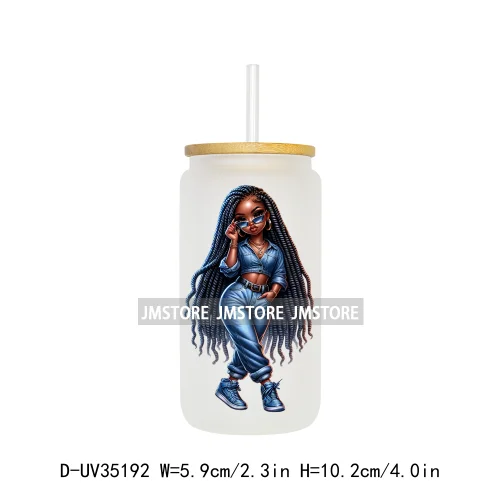 Fashion Black Chibi Denim Girl UV DTF Transfer Stickers Decals Ready To Apply Waterproof For 16OZ Libbey Glass Can Cup Tumbler