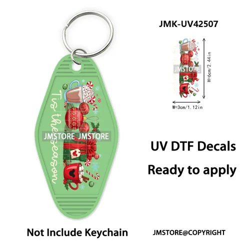Trendy Christmas Cartoon UV DTF Keychain Wraps Ready To Apply Waterproof High Quality DIY Craft Decals For Hotel Motel Keychain