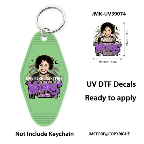 Halloween Horror Movies Witch Girl UV DTF Motel Keychain Decal Ready To Ship Durable Transfer Stickers Prints For Hotel Keychain