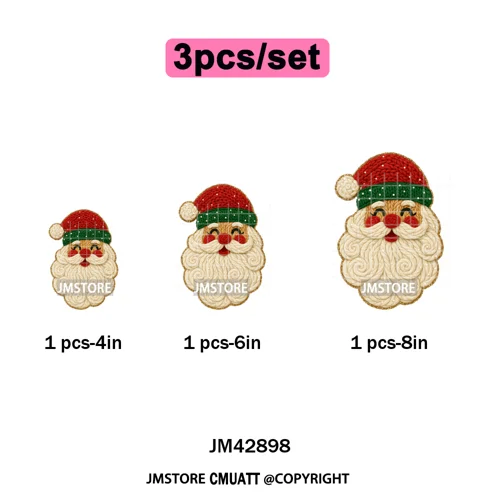 Preppy Faux Yarn Santa Tree Reindeer Cow Christmas Season Iron on DTF Washable Transfers Stickers Ready to Press for Clothing