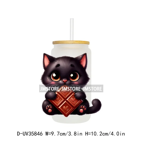 Valentine's Day Black Cat Couple UV DTF Transfer Stickers Decals Ready To Apply Waterproof For 16OZ Libbey Glass Can Cup Tumbler