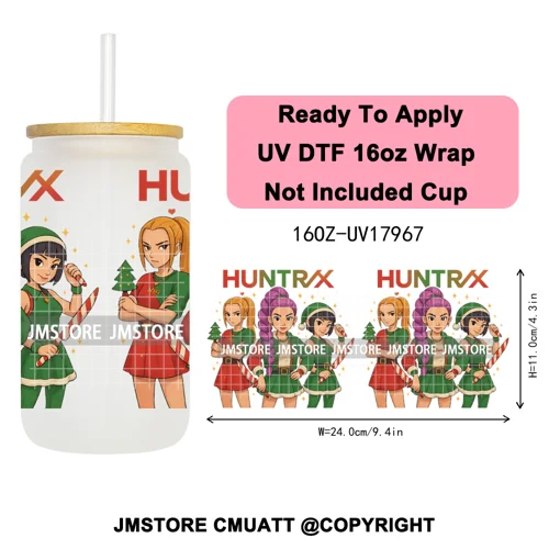 Christmas Edition Kpop Demon Festive Anime Girls UV DTF Stickers Ready To Apply Cup Wrap High Quality For 16OZ Libbey Can Glass