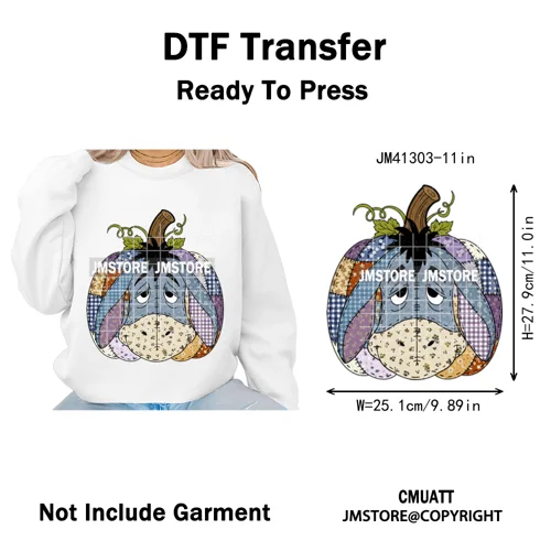 Preppy Floral Cartoon Friends Fall Patchwork Pumpkin Halloween Iron on Washable DTF Transfer Stickers Ready to Press for Clothes