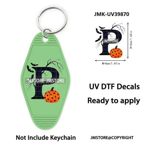 Halloween Pumpkin Alphabet Letters UV DTF Motel Keychain Decal Ready To Ship Durable Transfer Stickers Prints For Hotel Keychain