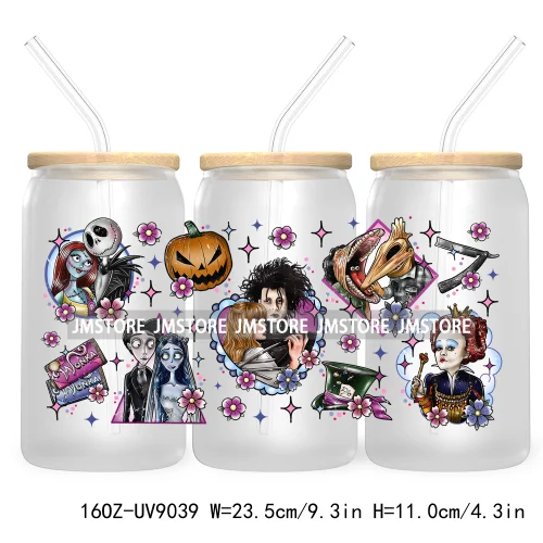 Horror Witch Halloween UV DTF Sticker For 16OZ Libbey Glass Cup Can Wrap Transfer Stickers Custom Labels DIY Logo Spooky Season