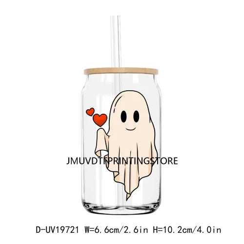 Spooky Ghost With Hearts Valentines Day UV DTF Transfers Stickers Decals For Libbey Cold Cups Mugs Tumbler Waterproof DIY Logo