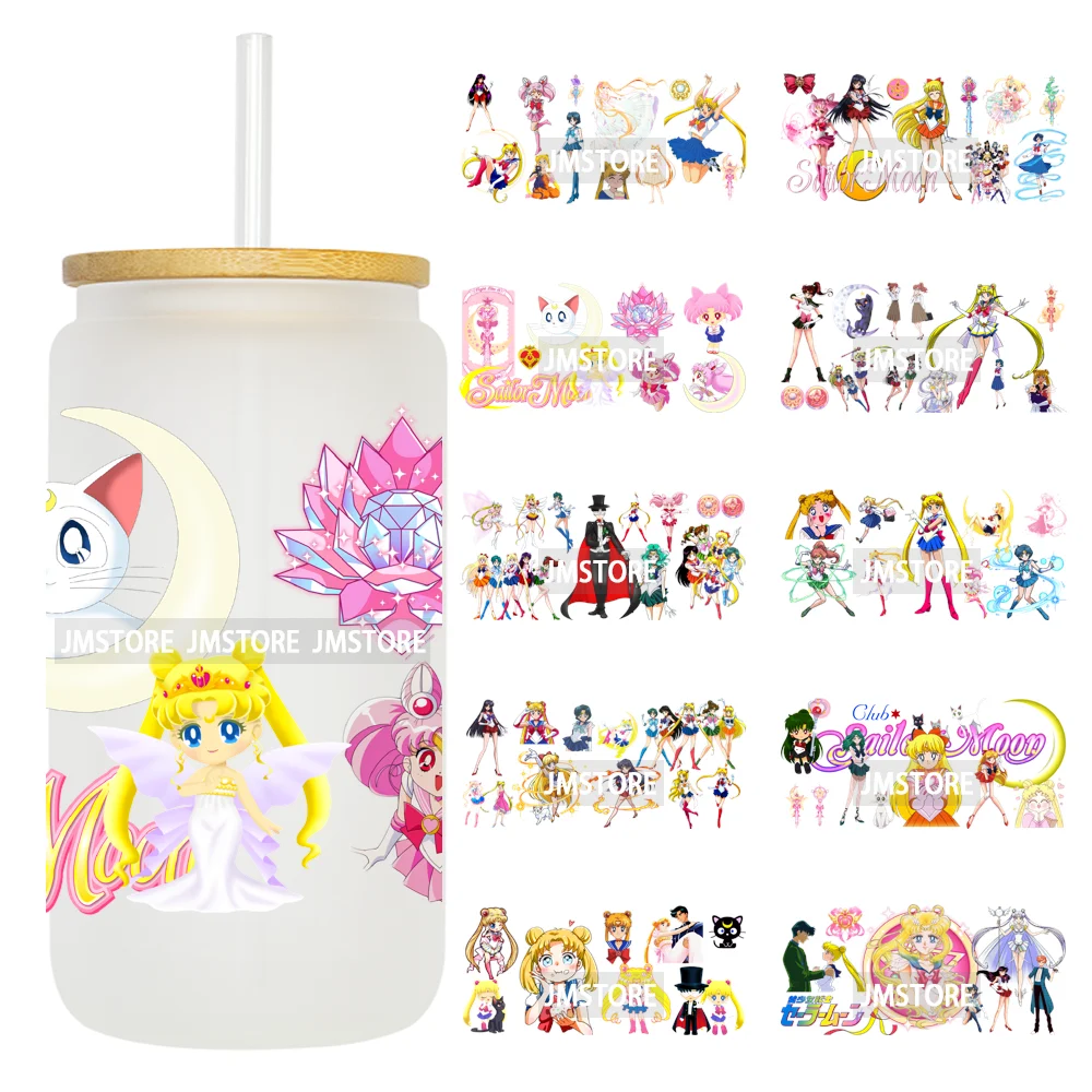 Sailor Girls Inspired Anime Fan Cartoon Characters UV DTF Transfer Sticker Cup Tumbler Wrap For 16OZ Libbey Glass Wraps Bottle