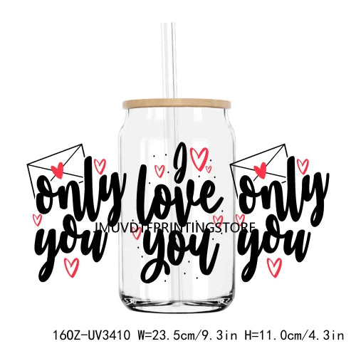 XOXO Valentines Coffee Cup 16OZ UV DTF Cup Wrap Transfers Stickers Custom Label DIY Waterproof Logo For Libbey Glass Can Hearts