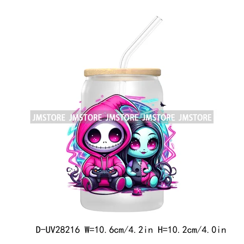 Cartoon Princess Couple Halloween Double Trouble UV DTF Transfer Stickers Decals For Libbey Cold Cup Mug Tumbler Waterproof Logo