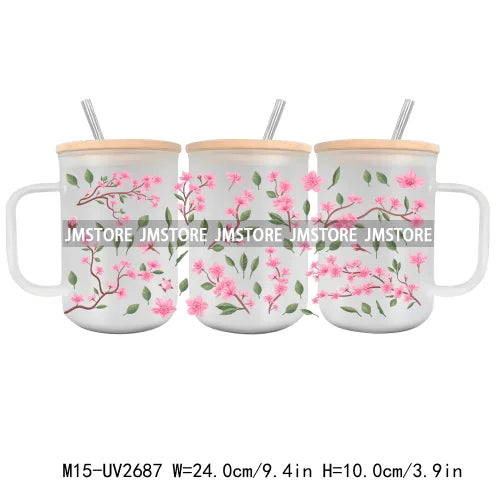 Floral Wildflowers Plants Butterfly UV DTF Glass Can Wrap For 15OZ Mug Coffee Cup Transfer Stickers DIY Custom Logo Labels