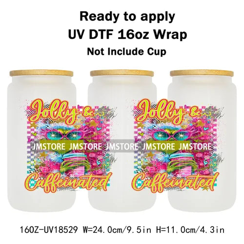 Coquette Bow Christmas Green Character UV DTF Stickers Ready To Apply Cup Wrap Custom Labels DIY Craft For Libbey Glass Can Mugs