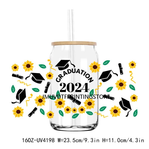 Senior Class Of 2024 UV DTF Sticker For 16OZ Libbey Glass Cup Can High School Graduation Wrap Transfer Sticker Custom DIY Logo