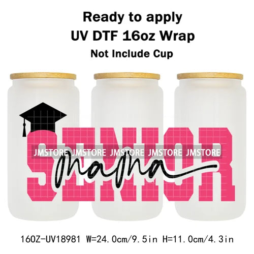 Senior 2026 Graduation Girly UV DTF Cup Wrap Ready To Apply Transfer Stickers Waterproof 16OZ Tumbler Wraps For Libbey Glass Can