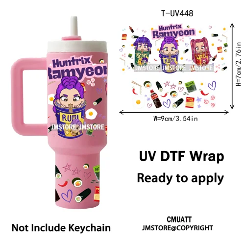 Demon Hunter Inspired Movie Kpop UV DTF Mini Tumbler Keychain Wraps Ready To Apply Transfer Stickers Prints Waterproof Decals