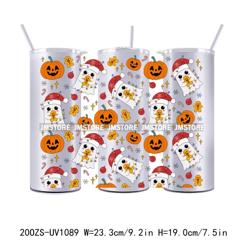 Seamless Christmas Santa Stocking UV DTF Tumbler Wraps Durable Ready To Apply Transfer Sticker For 20OZ Straight Skinny Tumblers