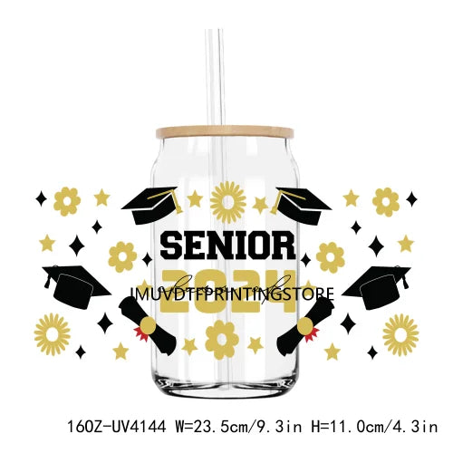 Senior Class Of 2024 UV DTF Sticker For 16OZ Libbey Glass Cup Can High School Graduation Wrap Transfer Sticker Custom DIY Logo