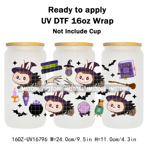 Witchy Laboo Girly Halloween Pumpkins UV DTF Stickers Ready To Transfer Cup Wrap Custom Labels For Libbey Can Glass Tumblers Mug