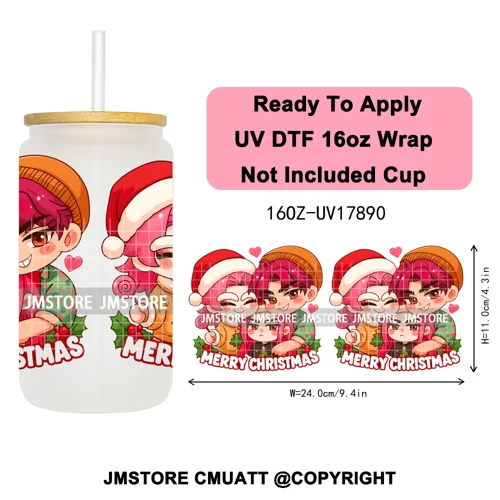 Merry Christmas Kpop Movie Character Anime Girl UV DTF Stickers Ready To Apply Cup Wrap High Quality For 16OZ Libbey Can Glass