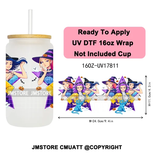 Kpop Halloween Spooky Ghosts Anime Lover 16OZ UV DTF Cup Wraps Ready To Apply Waterproof Transfer Stickers For Libbey Glass Can