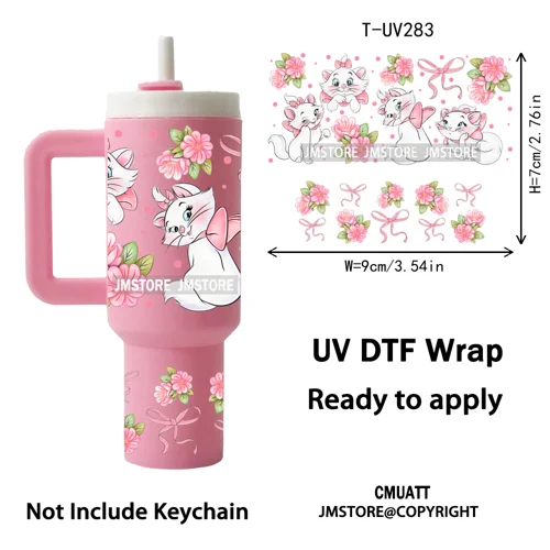 Coquette Cartoon Cat Princess Magical Kingdom UV DTF Wraps Ready To Use Transfer Stickers Waterproof For Mini Tumbler Keychain